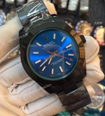 Copy Rolex Milgauss Watch Blue Dial w/ Green Crystal High Quality Watch 40mm
